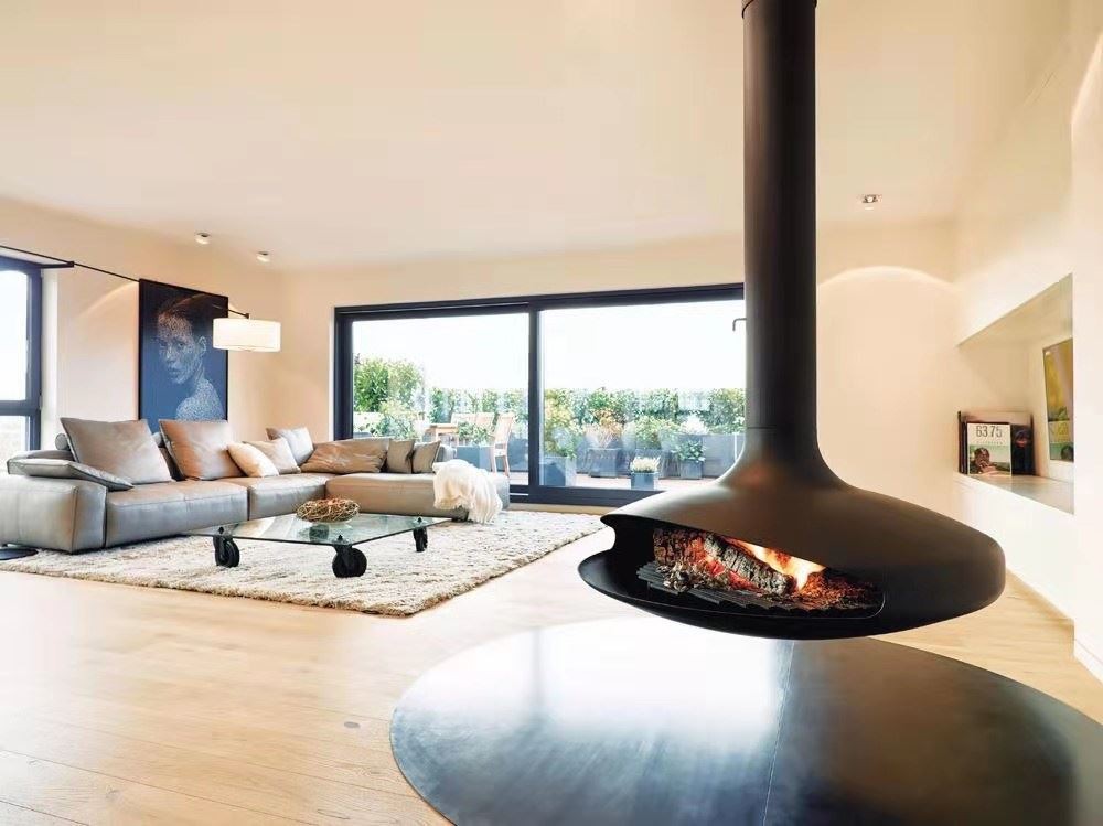 black hanging fireplace