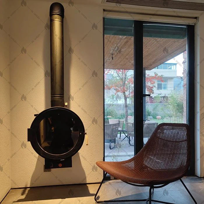 Perapian Terpasang di Dinding Bulat Hitam