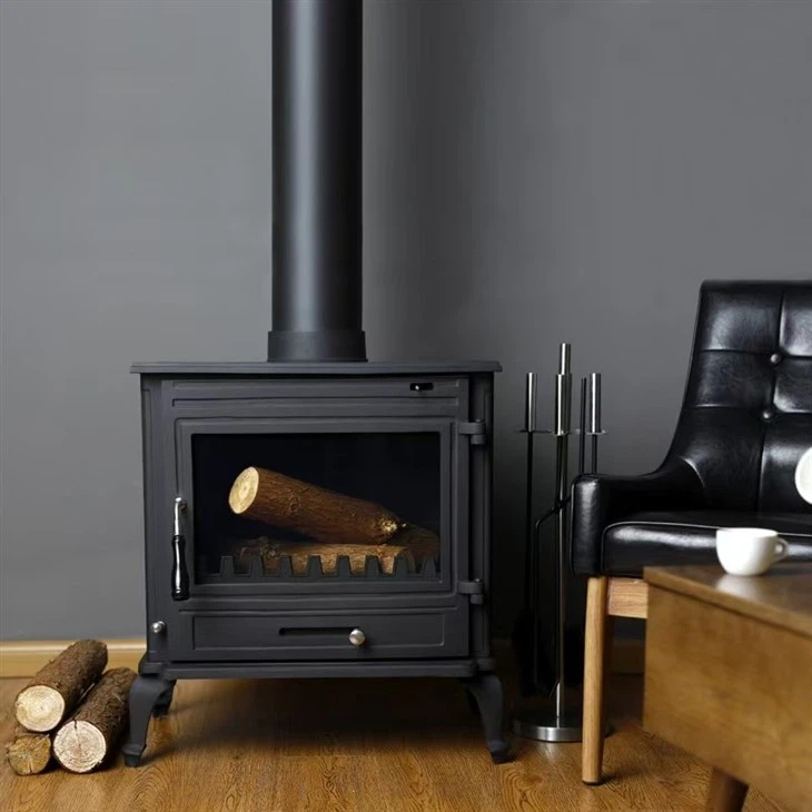 Standing Cast Iron Fireplace Seamlessly Integrates Into Modern Minimalist Home Decor