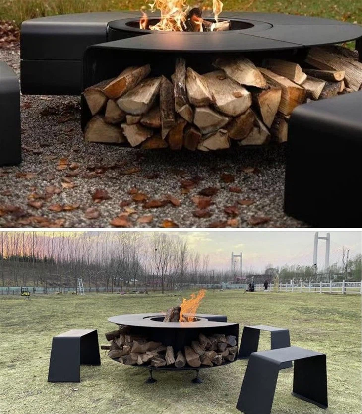 True Fire Black Round Fire Pot Garden Barbecue Table